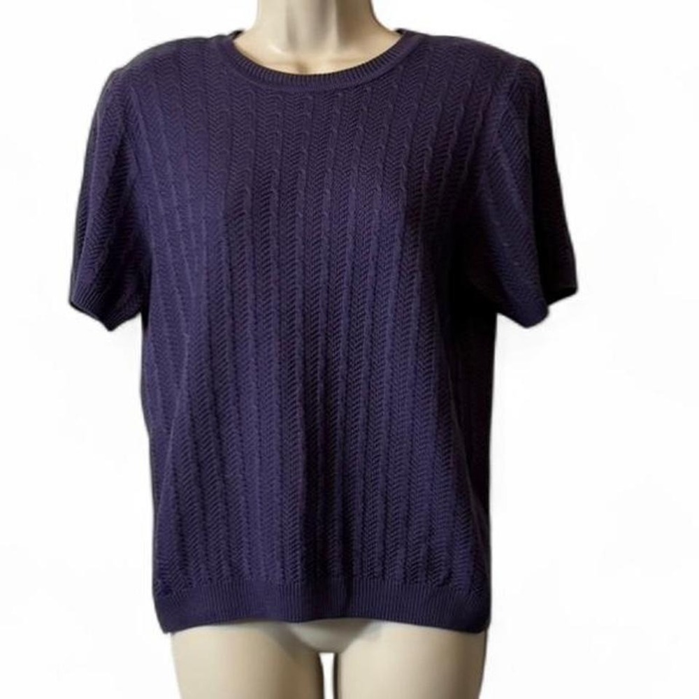 Vintage 90s Alfred Dunner‎ Royal Purple Short Sleeve Sweater